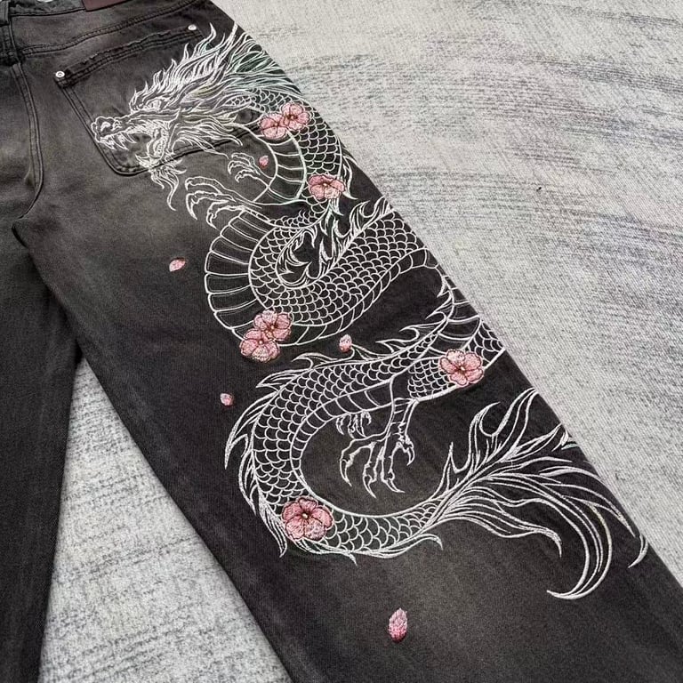 VRK Glow Dragon Embroidered Denim Jeans - 6