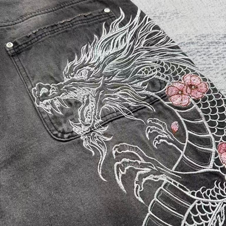 VRK Glow Dragon Embroidered Denim Jeans - 8