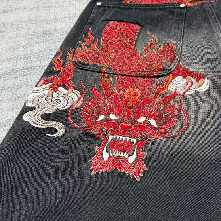 Vrrock Dragon Embroidery Denim Jorts - 2