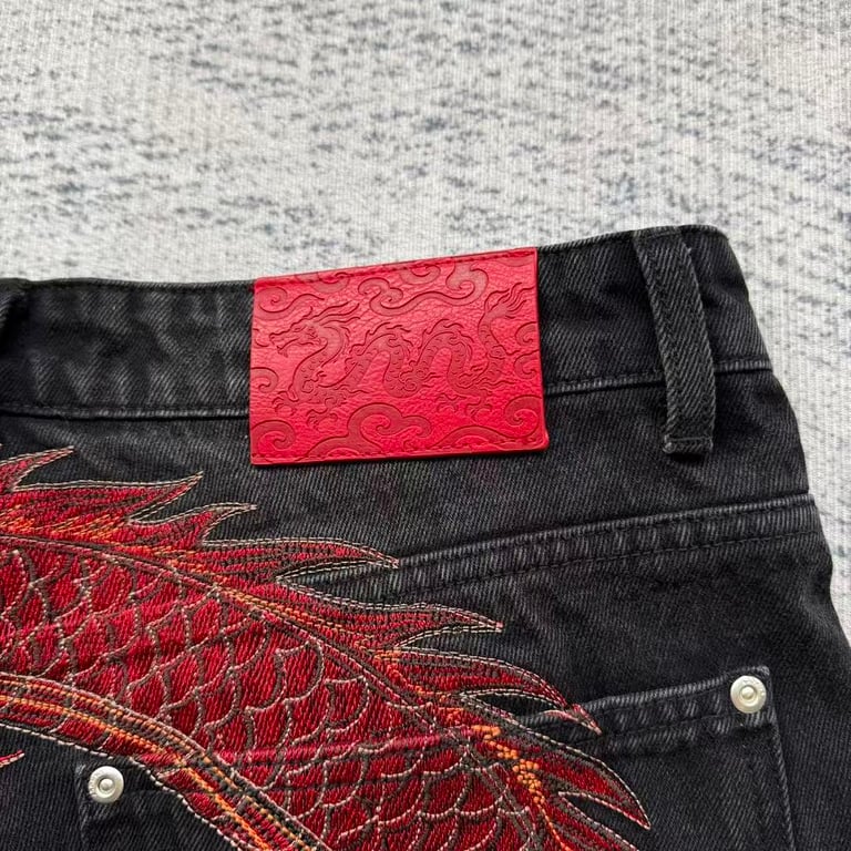 Vrrock Dragon Embroidery Denim Jorts - 3