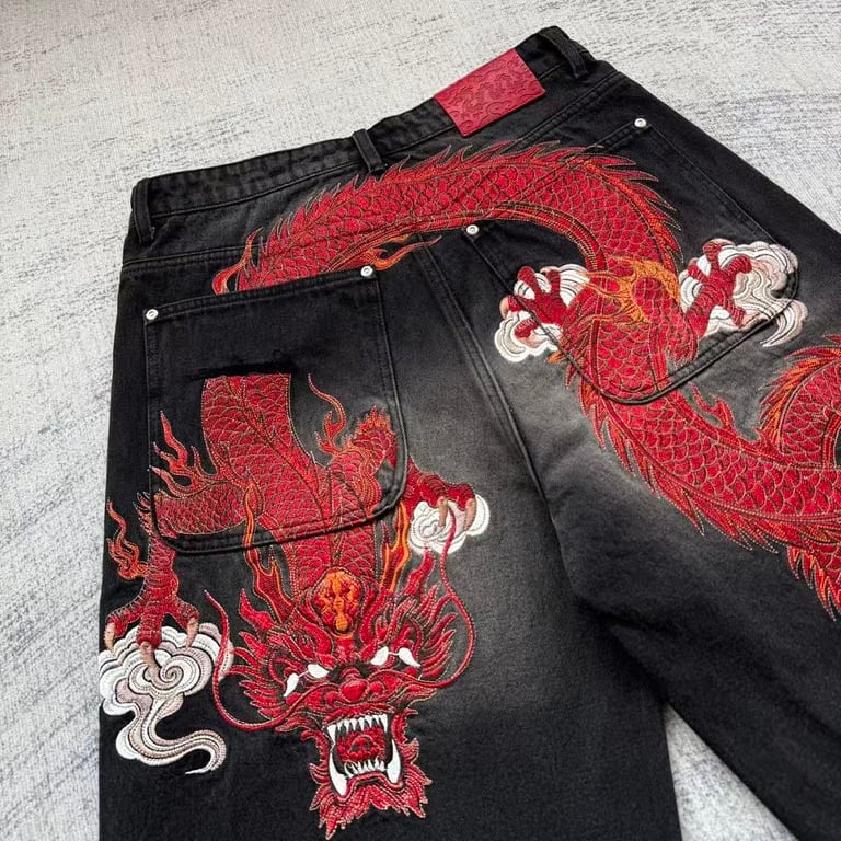 Vrrock Dragon Embroidery Denim Jorts - 4
