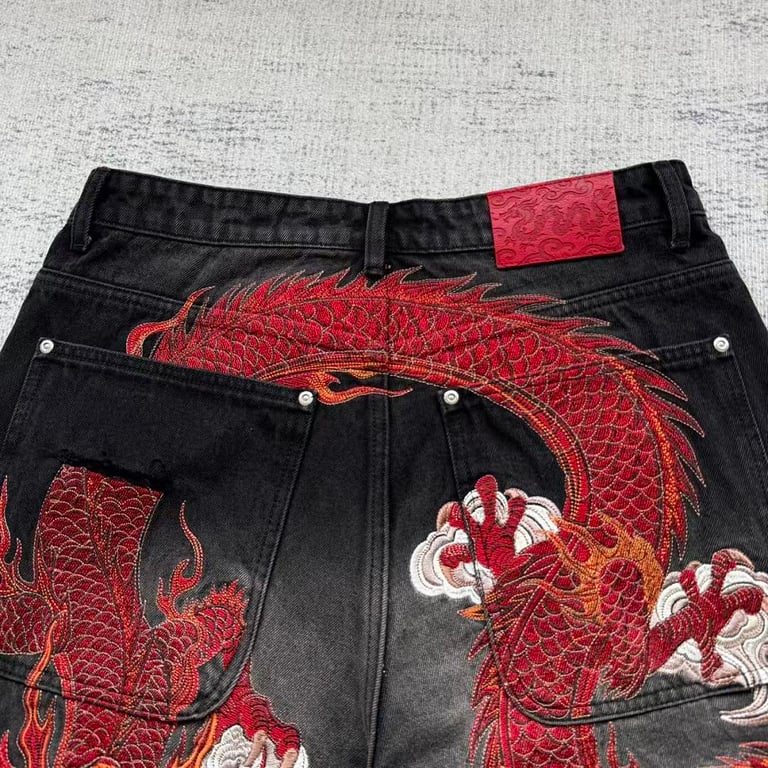 Vrrock Dragon Embroidery Denim Jorts - 6