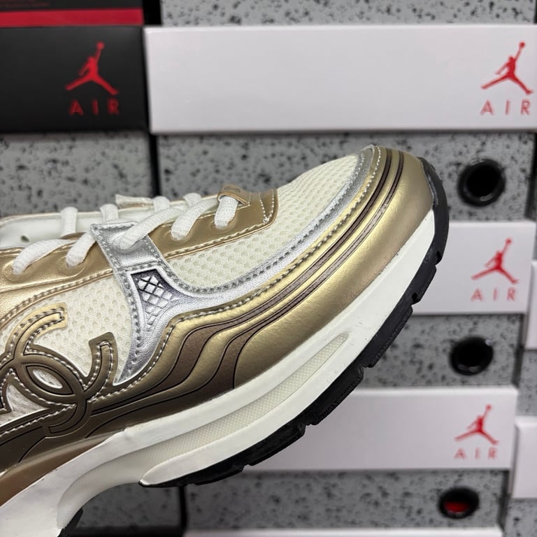 Chanel G39794 Gold White Sneakers - 7