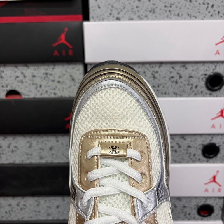 Chanel G39794 Gold White Sneakers - 8