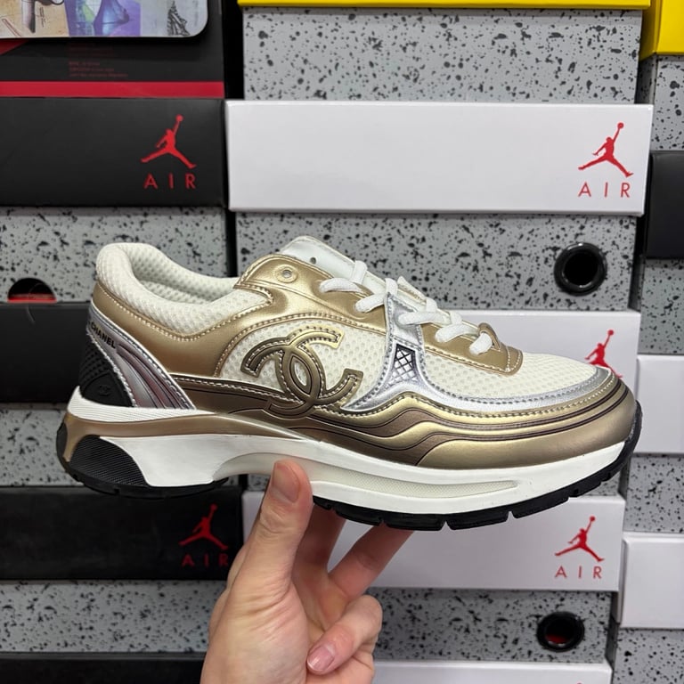 Chanel G39794 Gold White Sneakers - 9
