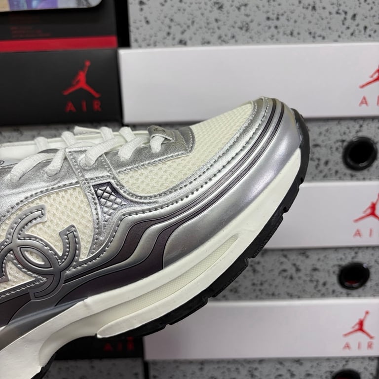 Chanel G39792 Silver White Sneakers - 7