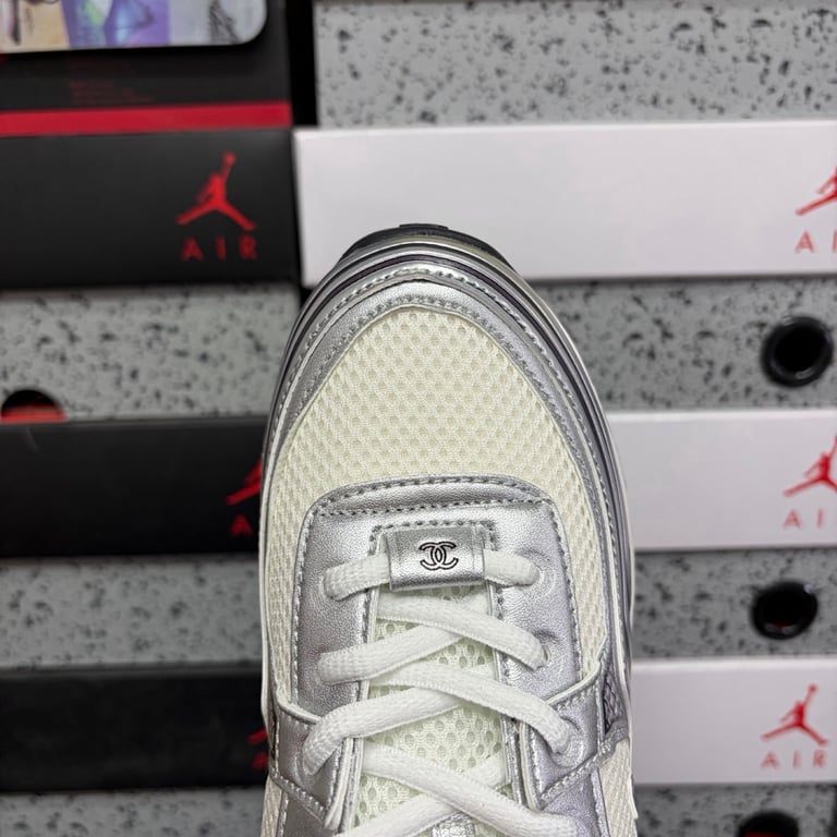 Chanel G39792 Silver White Sneakers - 8