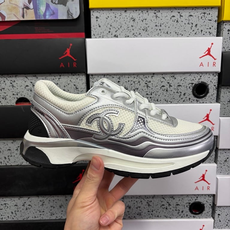 Chanel G39792 Silver White Sneakers - 9