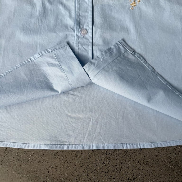 Derschutze Architecture Embroidered Short Sleeve Shirt Light Blue - 12