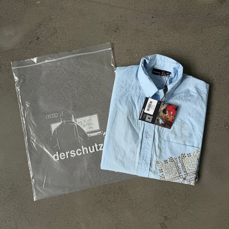 Derschutze Architecture Embroidered Short Sleeve Shirt Light Blue - 4