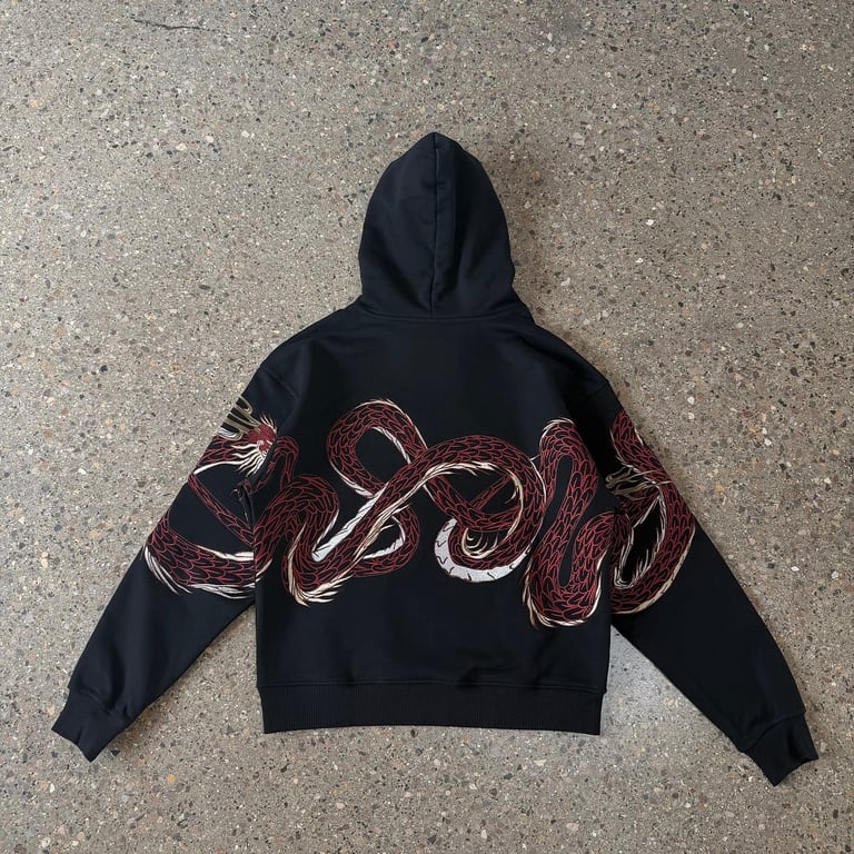 Derschutze Dragon Embroidery Hoodie Black - 16