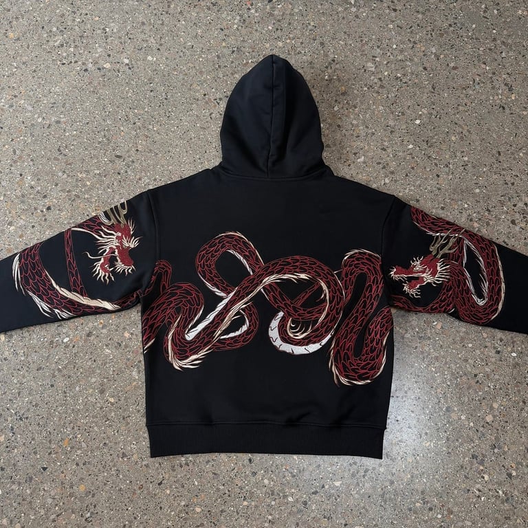 Derschutze Dragon Embroidery Hoodie Black - 17