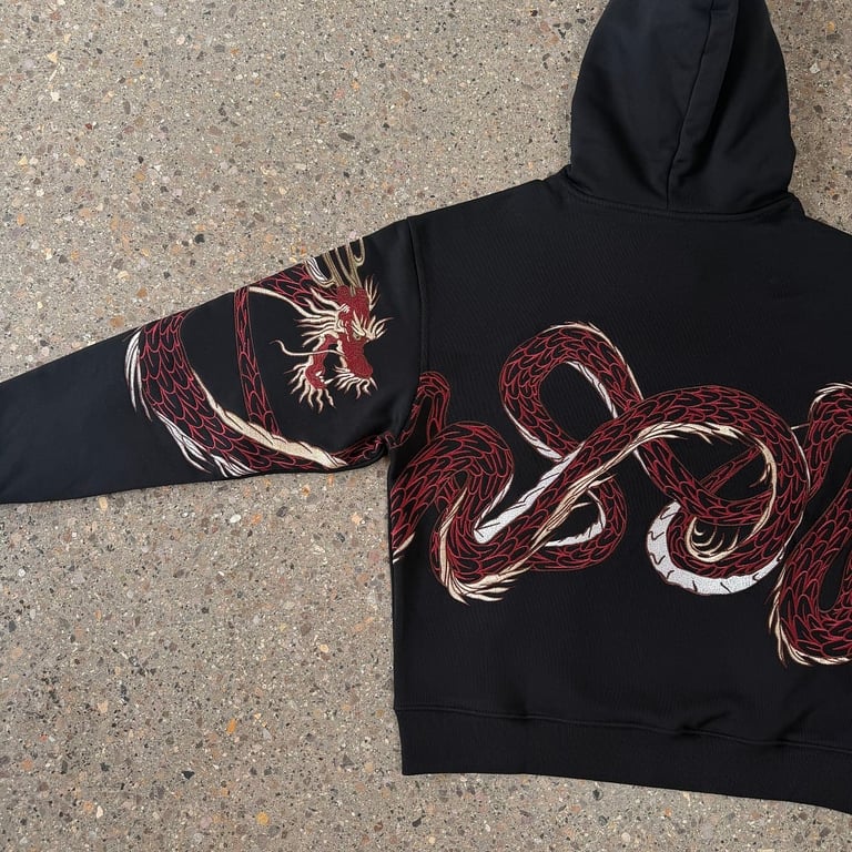 Derschutze Dragon Embroidery Hoodie Black - 18