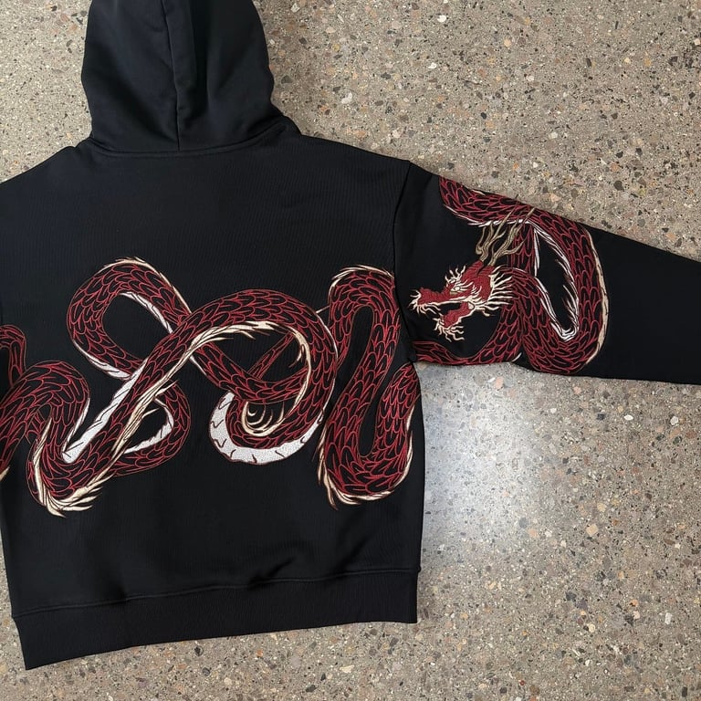 Derschutze Dragon Embroidery Hoodie Black - 19