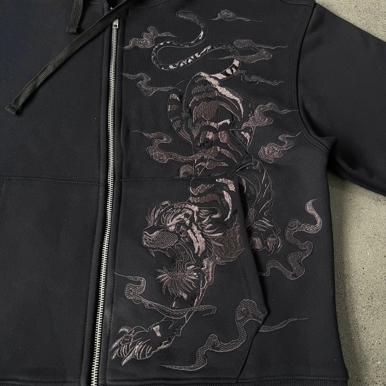 Derschutze Tiger Graphic Zip-Up Hoodie Black - 14