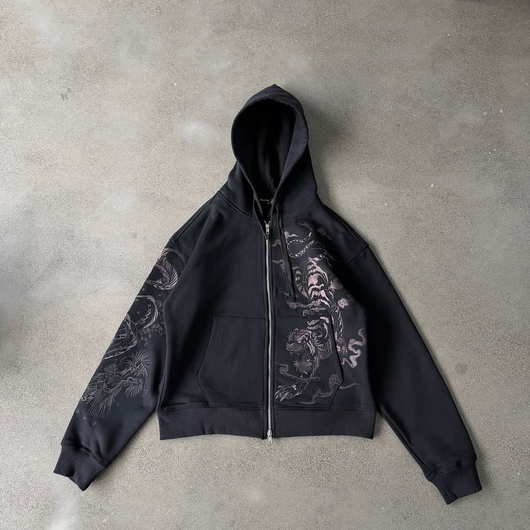 Derschutze Tiger Graphic Zip-Up Hoodie Black - 6