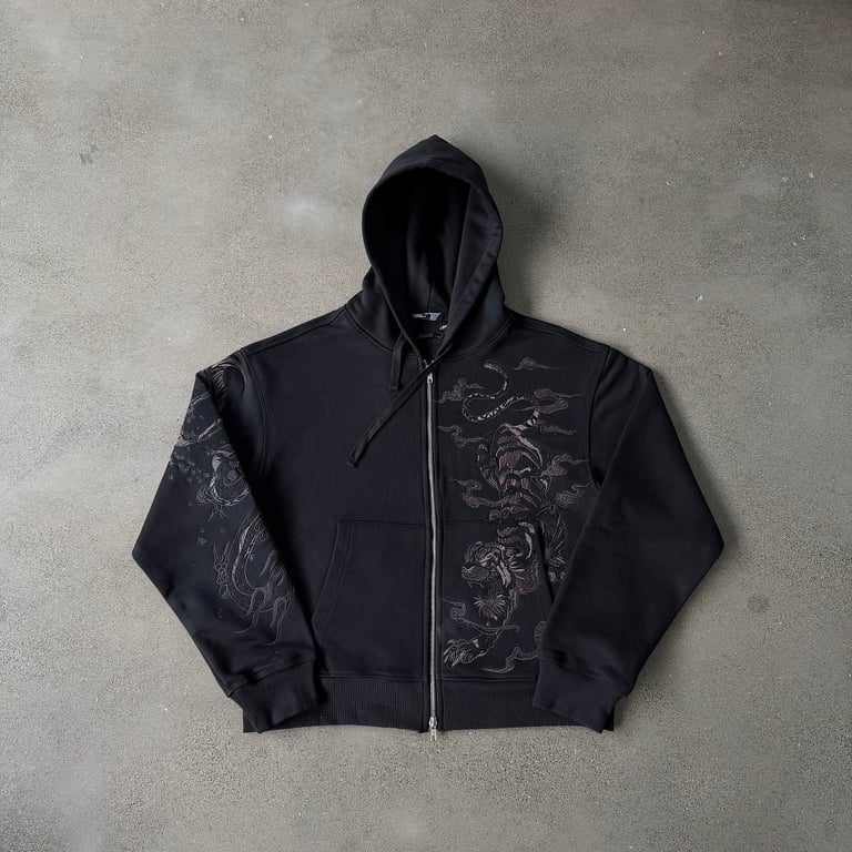 Derschutze Tiger Graphic Zip-Up Hoodie Black - 7