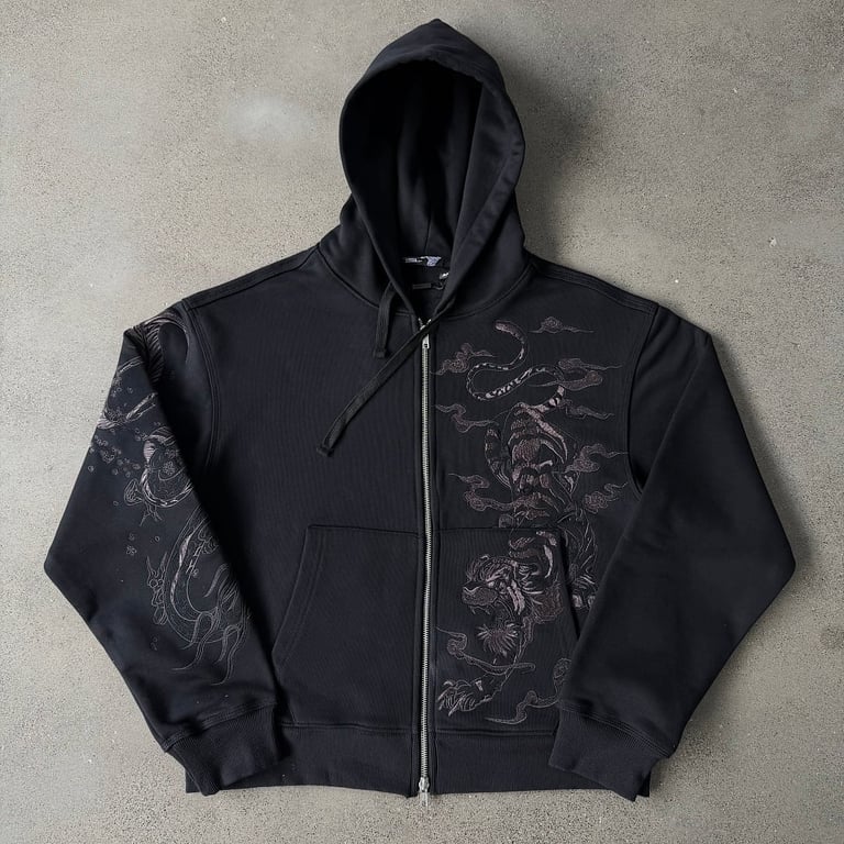 Derschutze Tiger Graphic Zip-Up Hoodie Black - 8