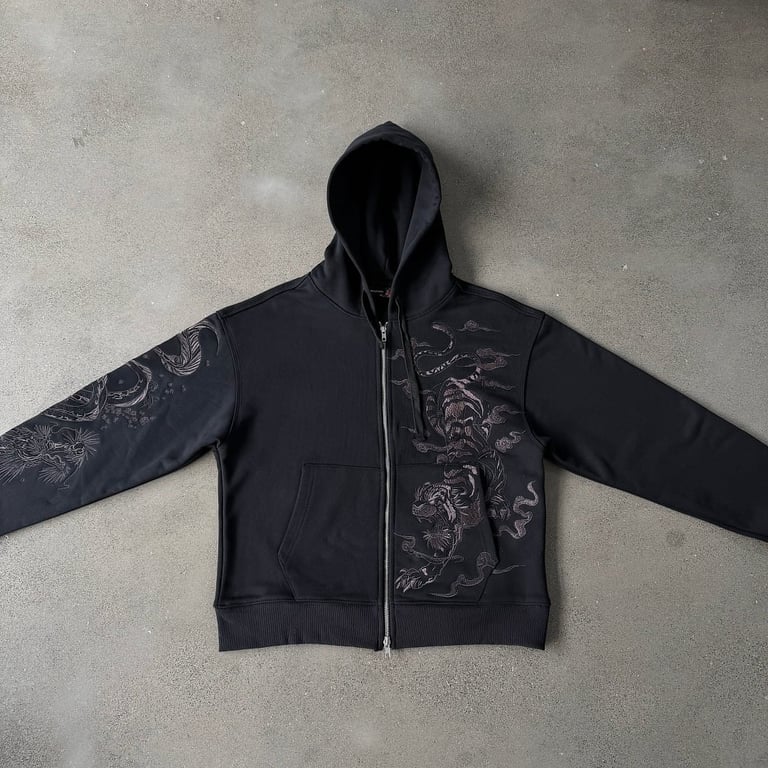 Derschutze Tiger Graphic Zip-Up Hoodie Black - 9