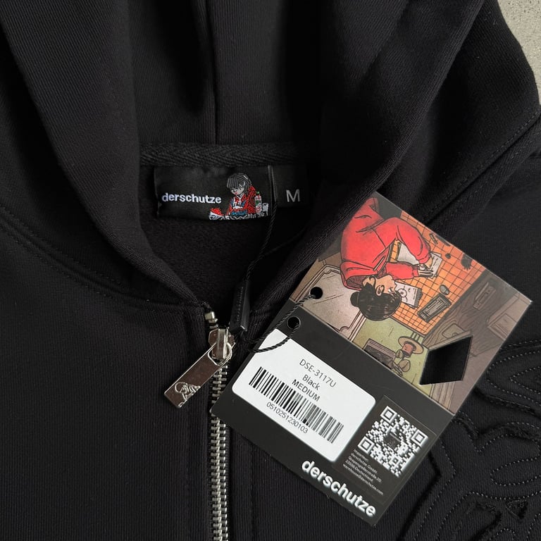 Derschutze Dragon & Tiger Embroidered Zip Hoodie Black - 11
