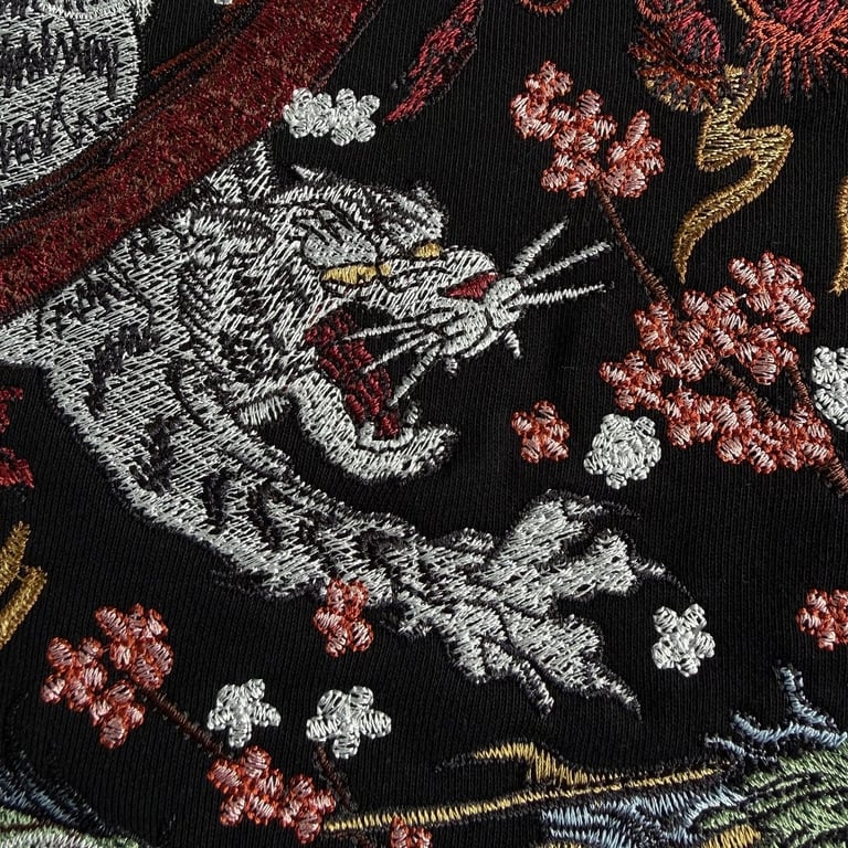 Derschutze Dragon & Tiger Embroidered Zip Hoodie Black - 28