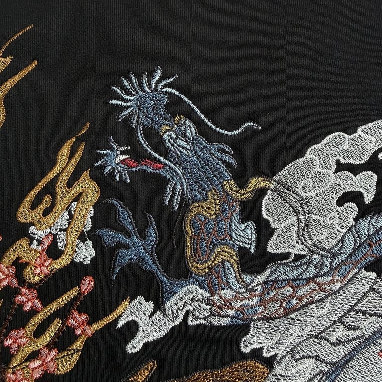 Derschutze Dragon & Tiger Embroidered Zip Hoodie Black - 29