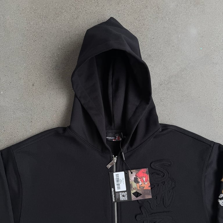 Derschutze Dragon & Tiger Embroidered Zip Hoodie Black - 10