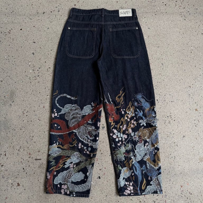 Derschutze Embroidered Dragon & Tiger Jeans - 16