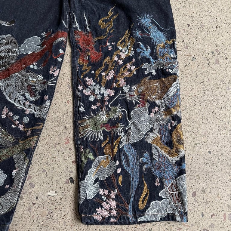 Derschutze Embroidered Dragon & Tiger Jeans - 20