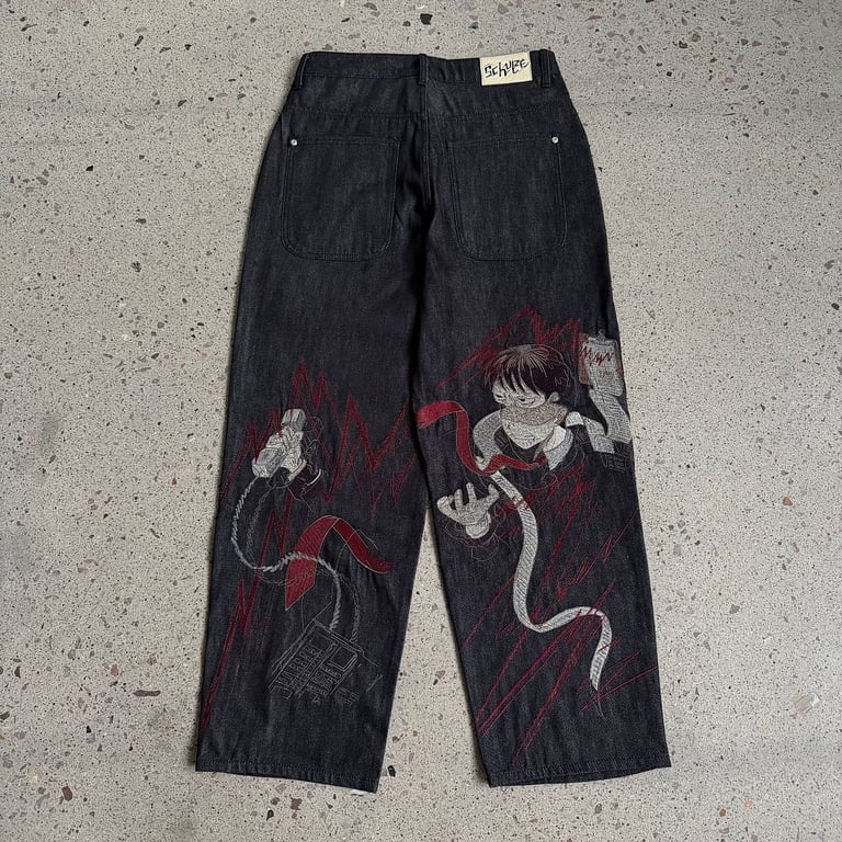 Derschutze Blue Raw Denim Jeans with Embroidery - 17
