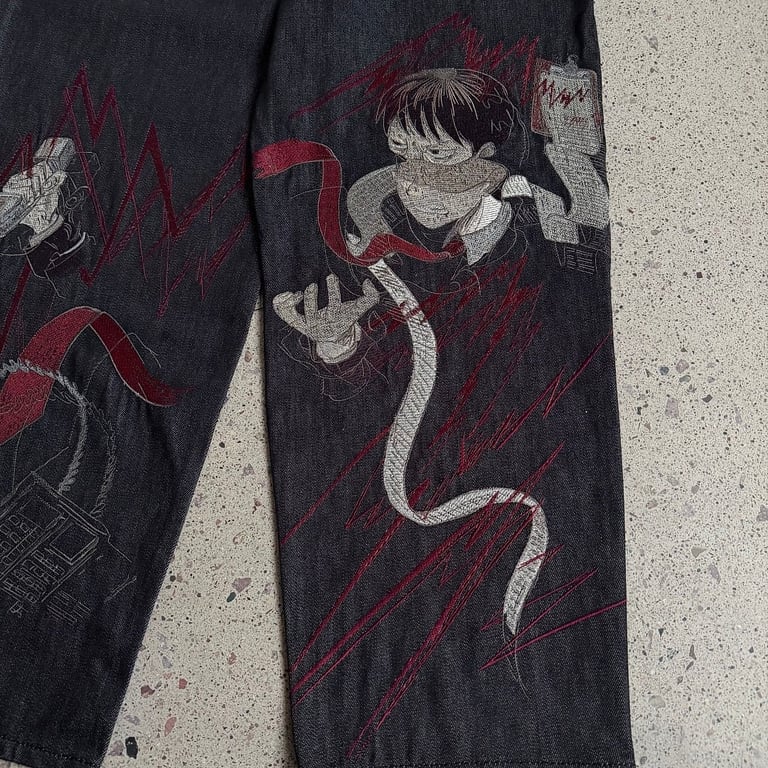 Derschutze Blue Raw Denim Jeans with Embroidery - 21