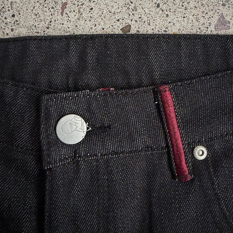 Derschutze Blue Raw Denim Jeans with Embroidery - 8