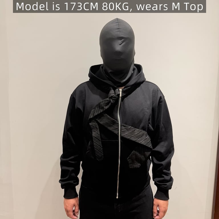 Derschutze Tie Detail Zip Hoodie Black - 2