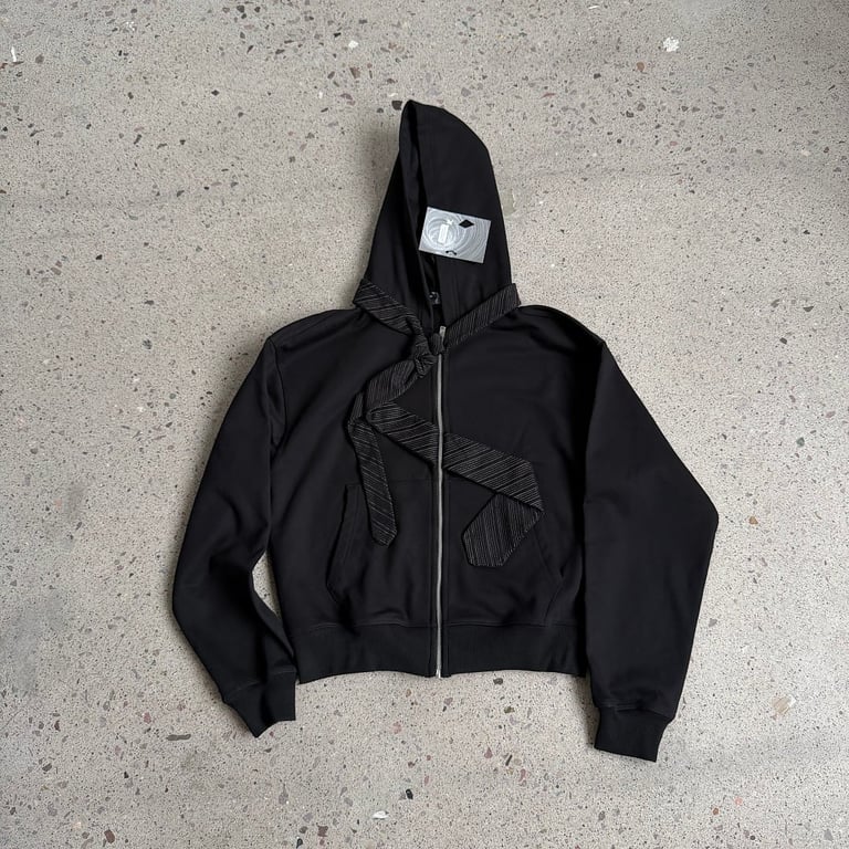 Derschutze Tie Detail Zip Hoodie Black - 5