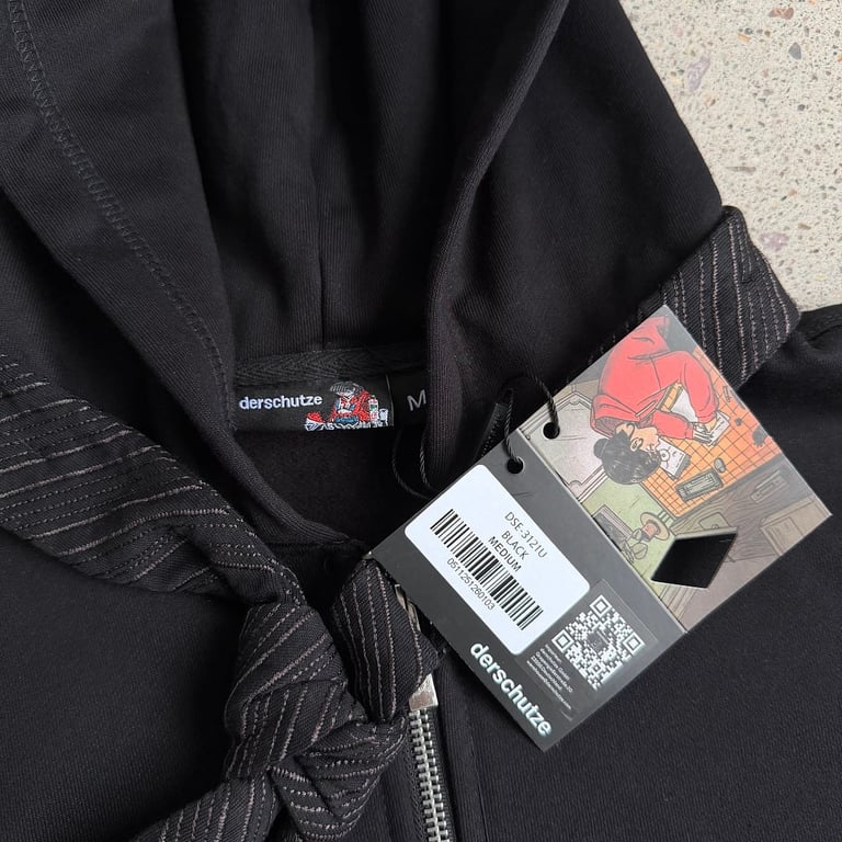 Derschutze Tie Detail Zip Hoodie Black - 8