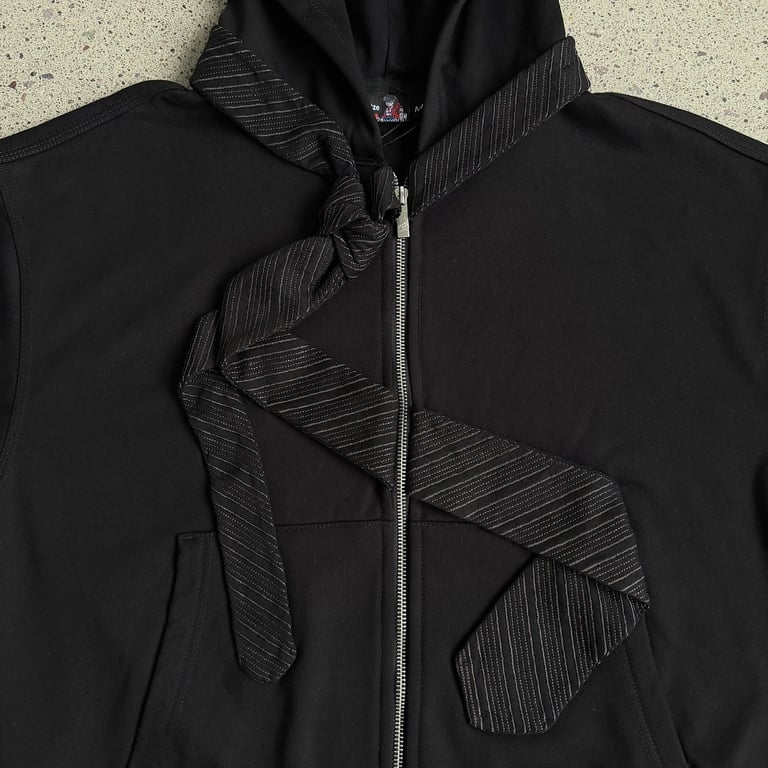 Derschutze Tie Detail Zip Hoodie Black - 10