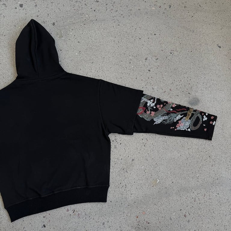 Derschutze Dragon & Tiger Embroidered Hoodie Black - 31