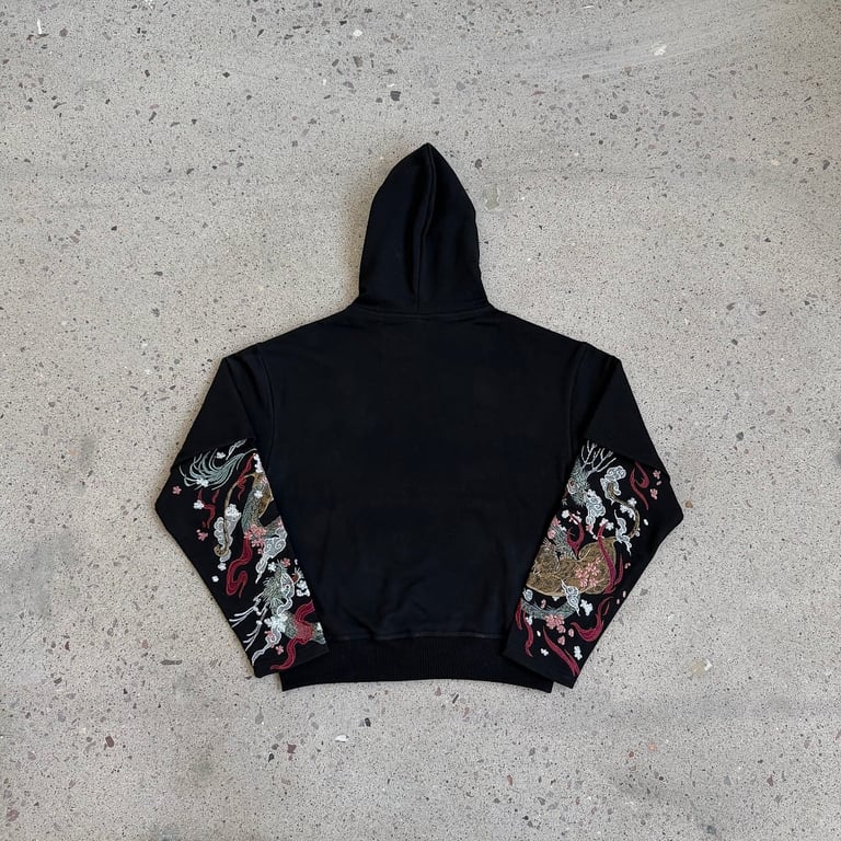 Derschutze Dragon & Tiger Embroidered Hoodie Black - 33