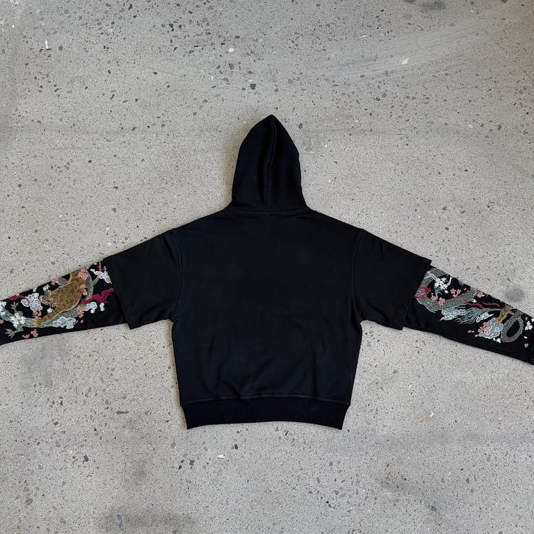 Derschutze Dragon & Tiger Embroidered Hoodie Black - 35