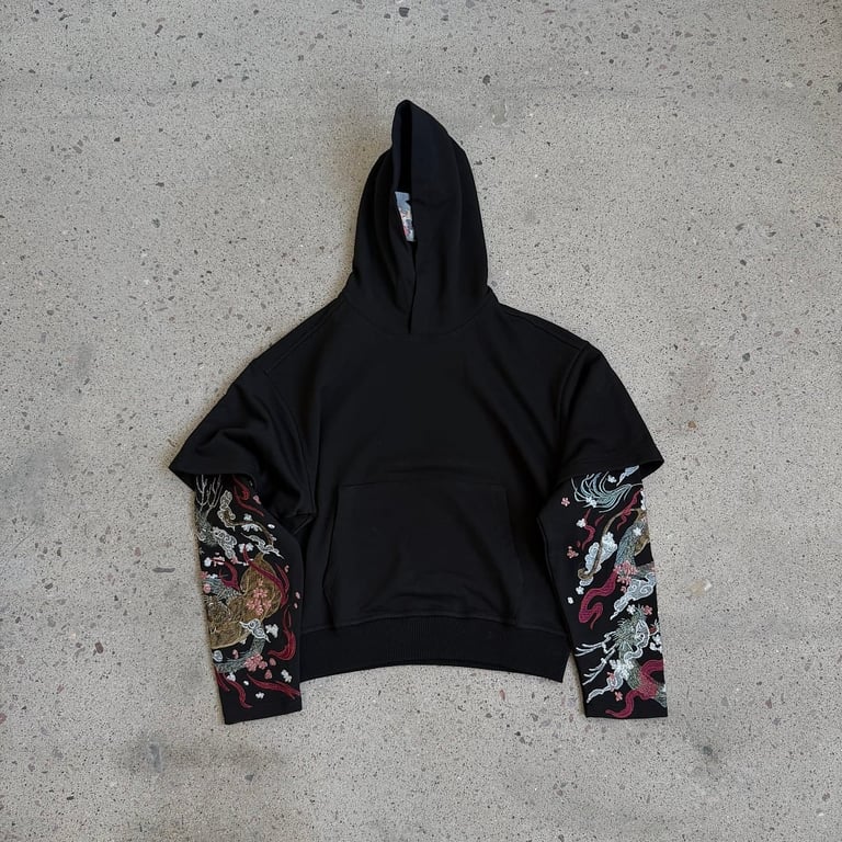 Derschutze Dragon & Tiger Embroidered Hoodie Black - 7