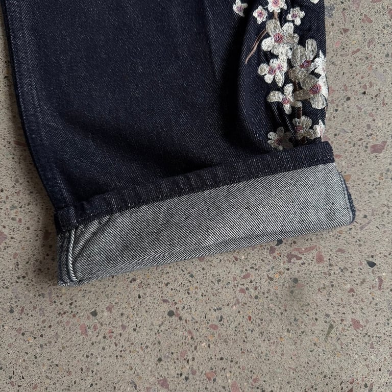 Derschutze Sakura Koi Embroidered Raw Denim Jeans - 24