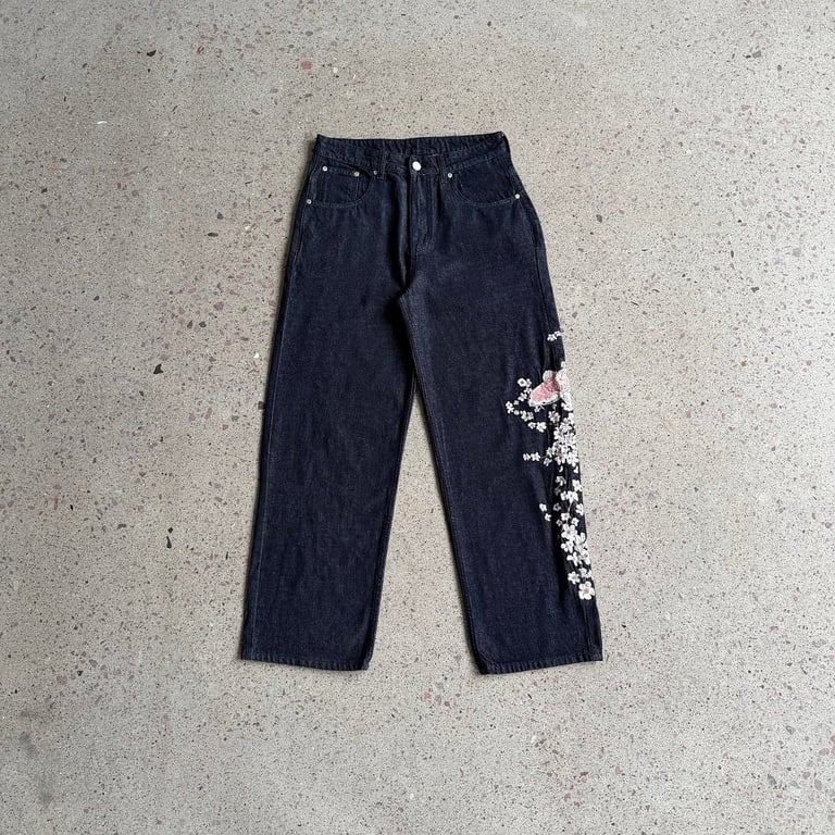 Derschutze Sakura Koi Embroidered Raw Denim Jeans - 5