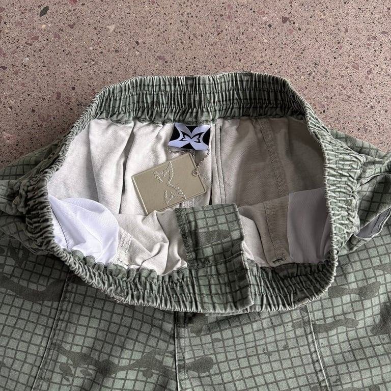 Vescartes Grid Camo Cargo Shorts Green - 15
