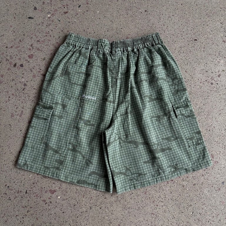 Vescartes Grid Camo Cargo Shorts Green - 21