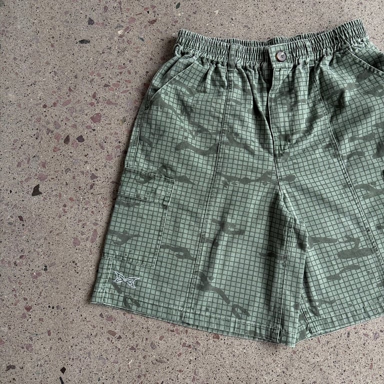 Vescartes Grid Camo Cargo Shorts Green - 22