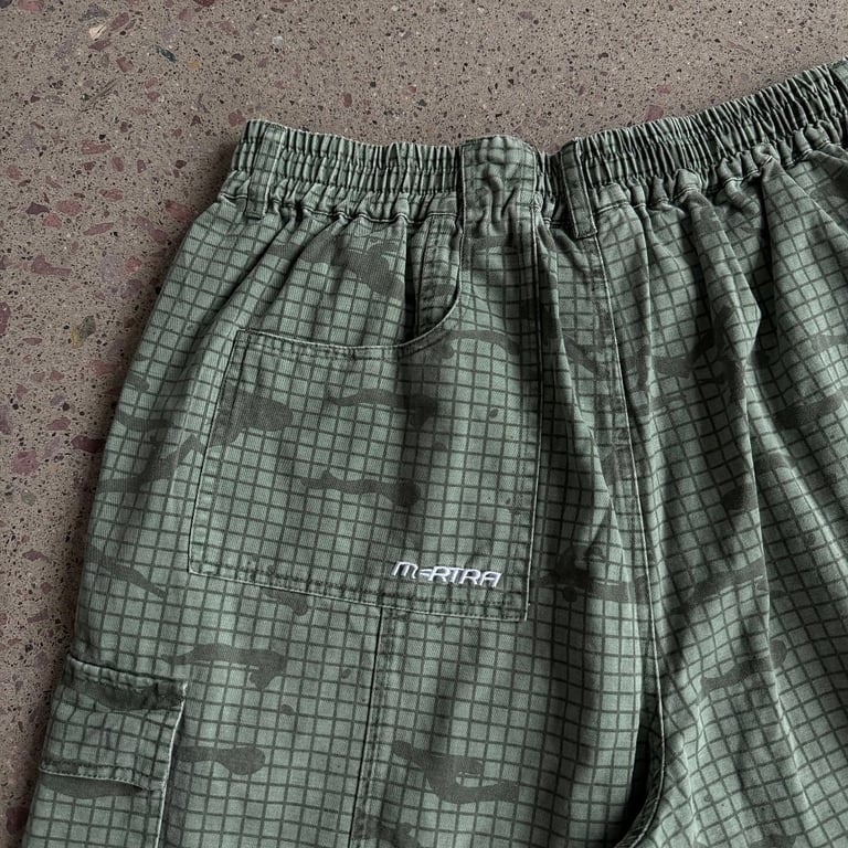 Vescartes Grid Camo Cargo Shorts Green - 23