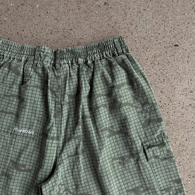 Vescartes Grid Camo Cargo Shorts Green - 26