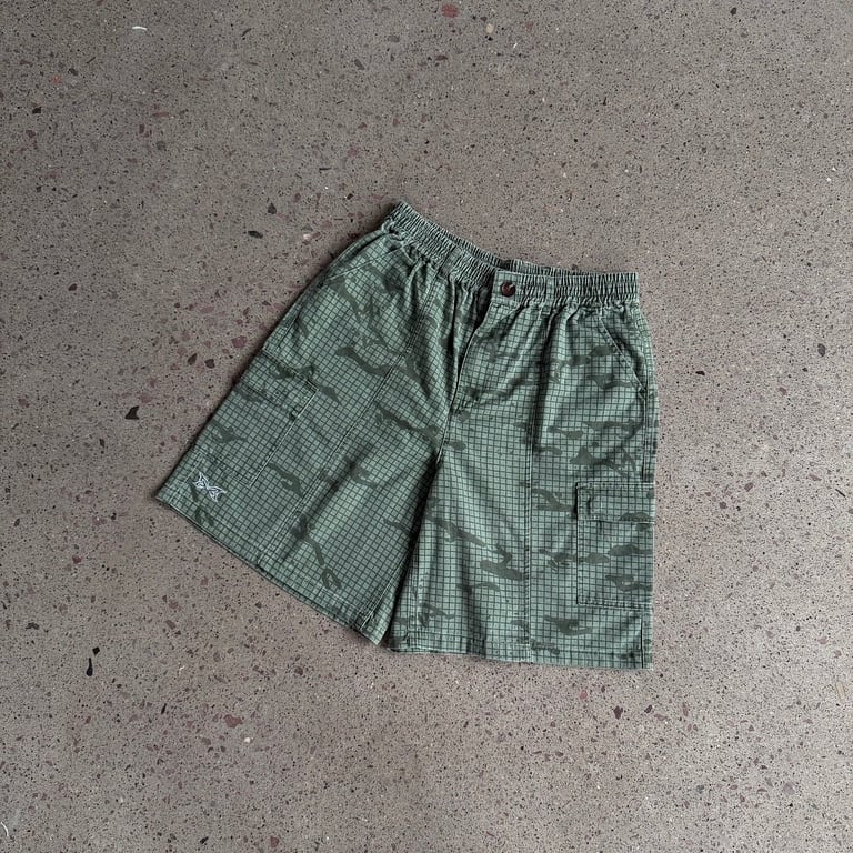 Vescartes Grid Camo Cargo Shorts Green - 27