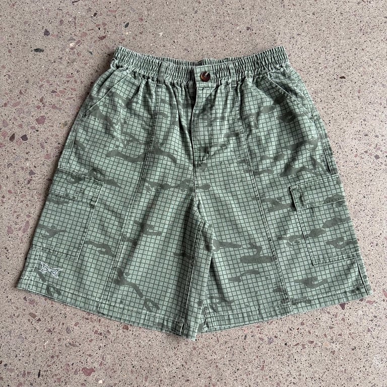 Vescartes Grid Camo Cargo Shorts Green - 6