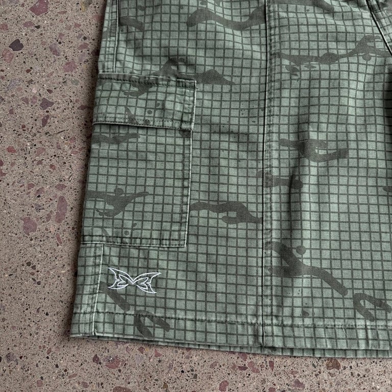 Vescartes Grid Camo Cargo Shorts Green - 10